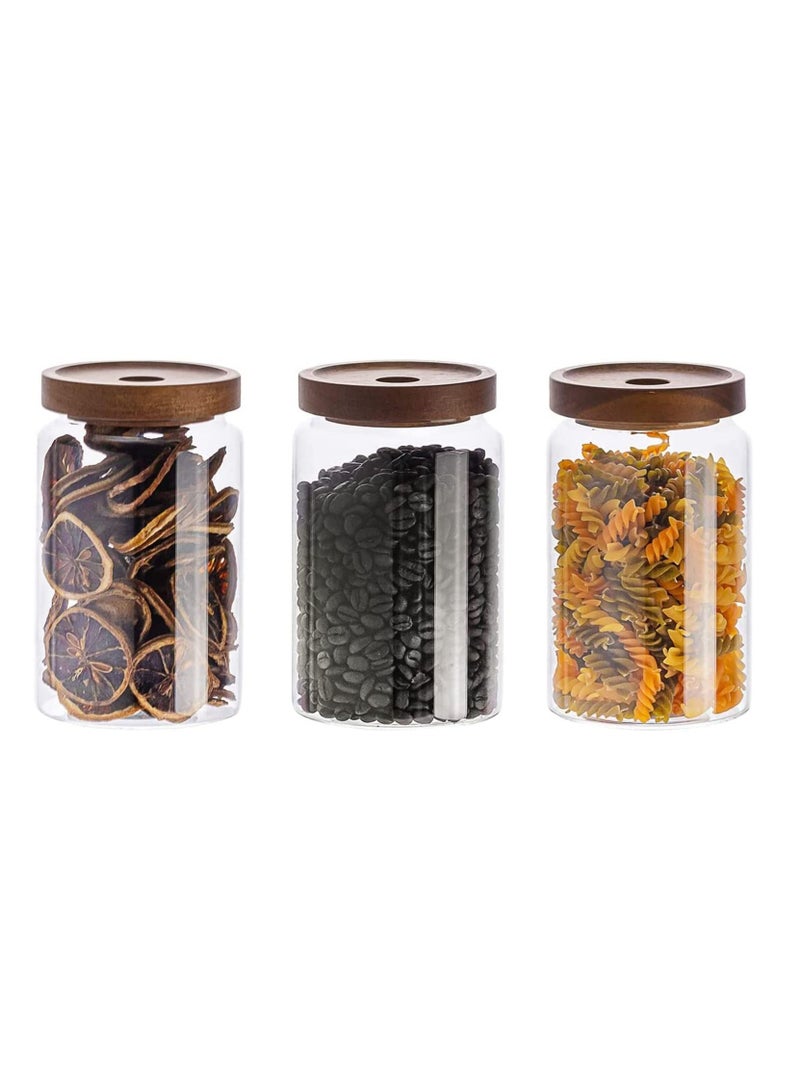 GGEROU Airtight Glass Storage Jar with Acacia Wood Air-tight Lid ,3 Pack Borosilicate Glass Kitchen Canisters 800ml  - Image 1
