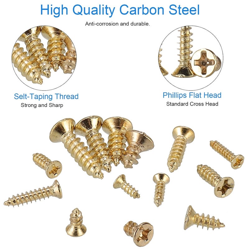HanTof 1200Pcs Tiny Phillips Flat Head Self Tapping Screws for Wood, Plastic and Soft Metal. M2 M2.5 M3 Small Countersunk Tapper Screws Set for DIY Micro Woodworking Furniture Box. Golden,Carbon Steel - Image 3