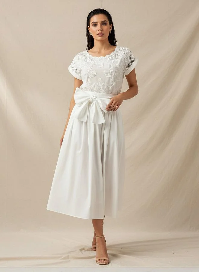 ايكونيك Iconic Midi A-line Skirt with Tie-Up
