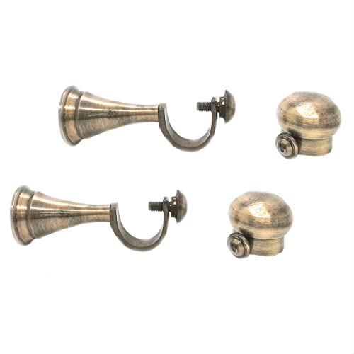 FAPBADRI Heavy Quality Simple Brass Curtain Brackets 1 Set (2 pcs Finials & 2 pcs Support) for Window/Door, Screws & Wallplugs Included, Colour - Antique Gold - Image 1