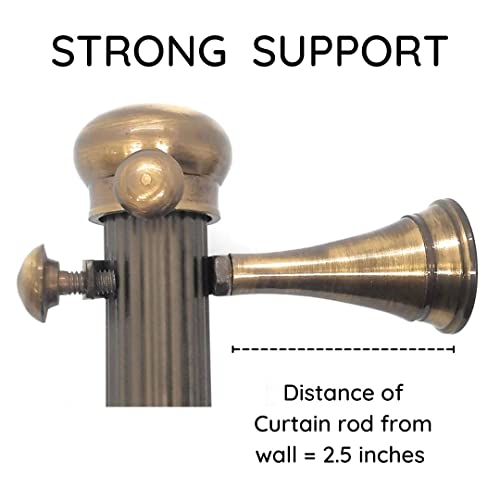 FAPBADRI Heavy Quality Simple Brass Curtain Brackets 1 Set (2 pcs Finials & 2 pcs Support) for Window/Door, Screws & Wallplugs Included, Colour - Antique Gold - Image 2