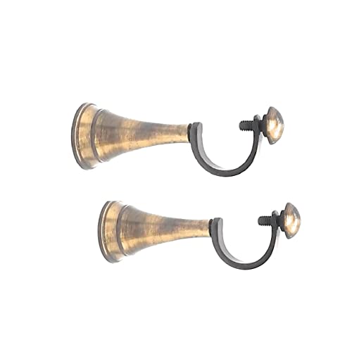 FAPBADRI Heavy Quality Simple Brass Curtain Brackets 1 Set (2 pcs Finials & 2 pcs Support) for Window/Door, Screws & Wallplugs Included, Colour - Antique Gold - Image 5