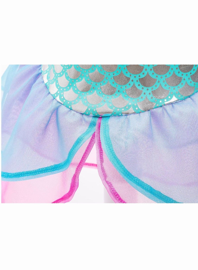 Girls Mermaid Princess Dress - Pastel Purple & Green Mesh Scale Tail Gown with Ruffle Sleeves & Layered Fin Hem, Fairy Cosplay Costume for Halloween, Birthday Parties & Pretend Play - Image 4