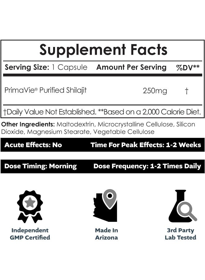Primavie Shilajit Capsules | 250Mg | 90 Count | Purified Extract | Ayurvedic Herb | Supports Mitochondrial Function + Boosts Endurance