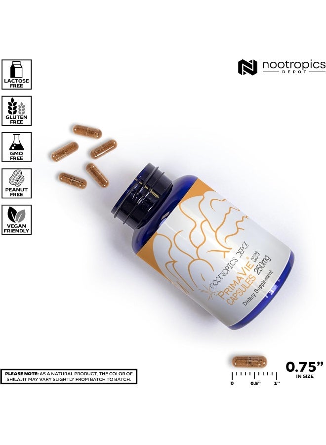 Primavie Shilajit Capsules | 250Mg | 90 Count | Purified Extract | Ayurvedic Herb | Supports Mitochondrial Function + Boosts Endurance