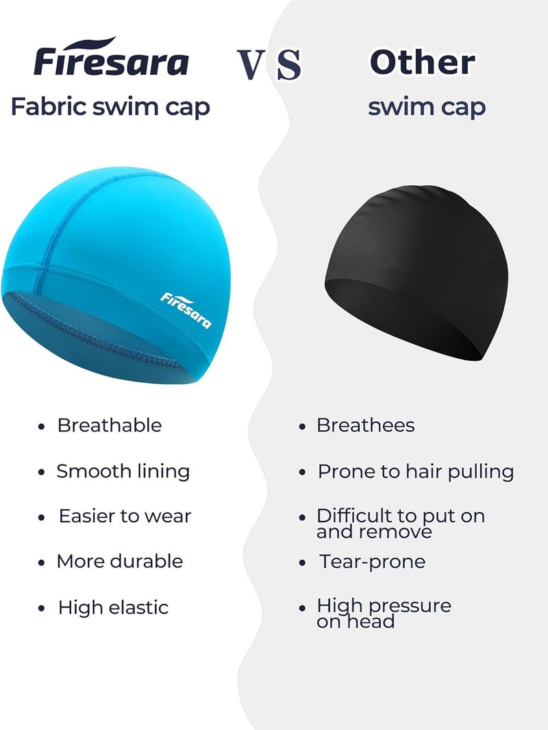 Firesara Fabric Swim Cap, High Elasticity Swimming Cap Keeps Hair Clean Breathable Fit Both Long Hair Short Hair, Swim Caps Woman Girls Men Kids One Size Hat - Image 3