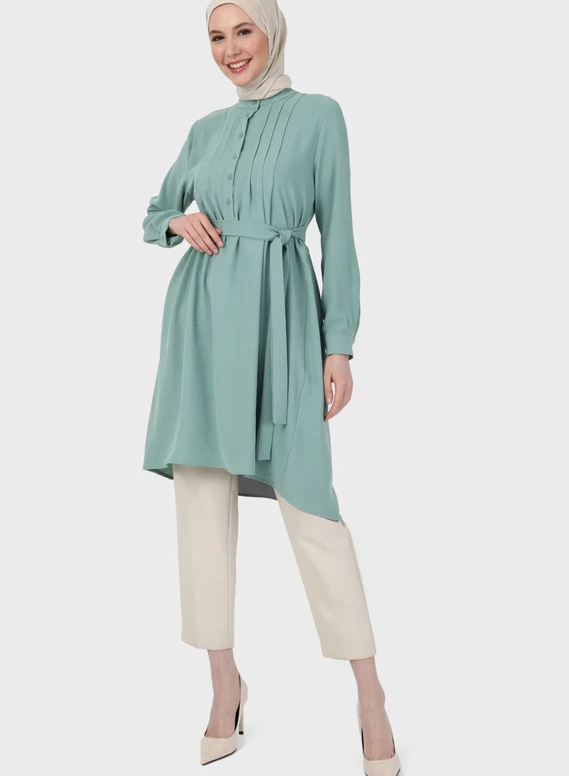 Refka by modanisa Buttoned Neck Belted Tunic
