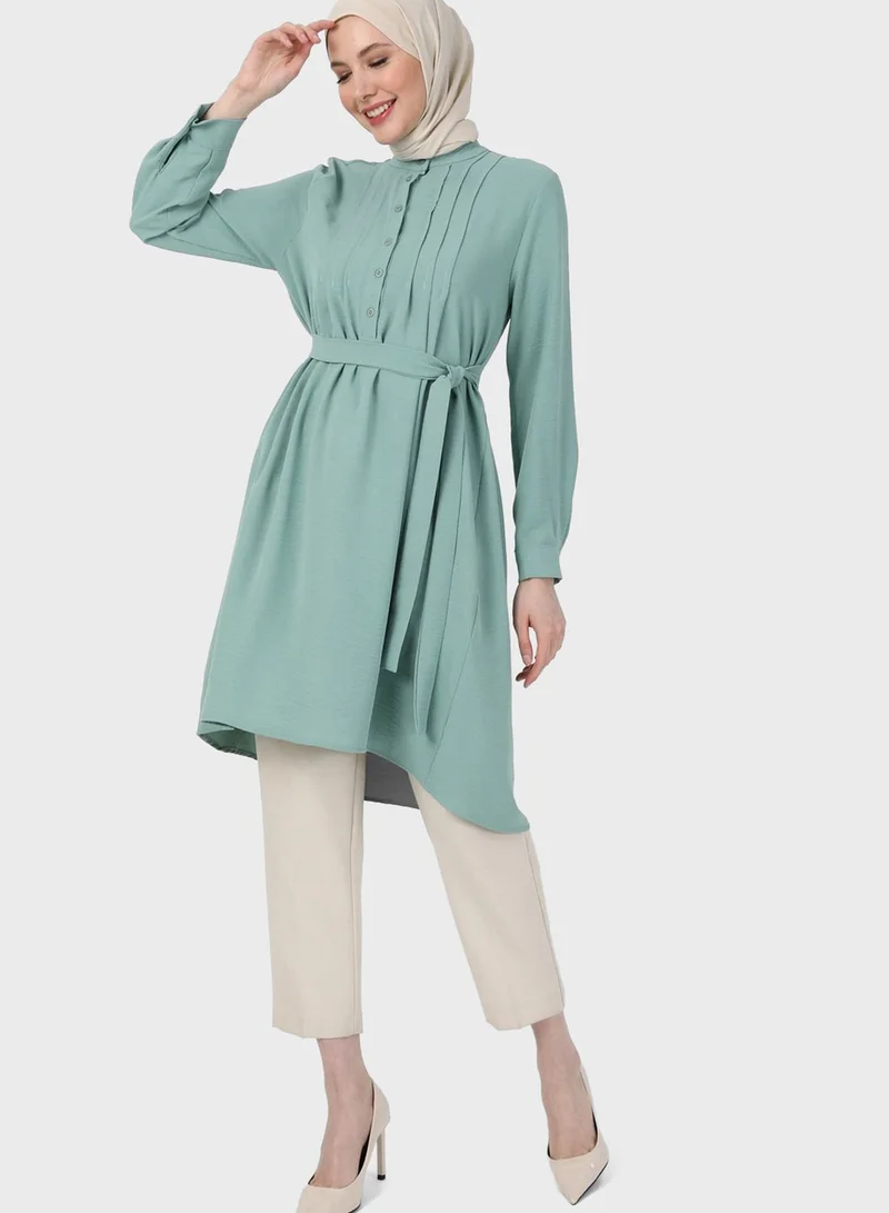 Refka by modanisa Buttoned Neck Belted Tunic