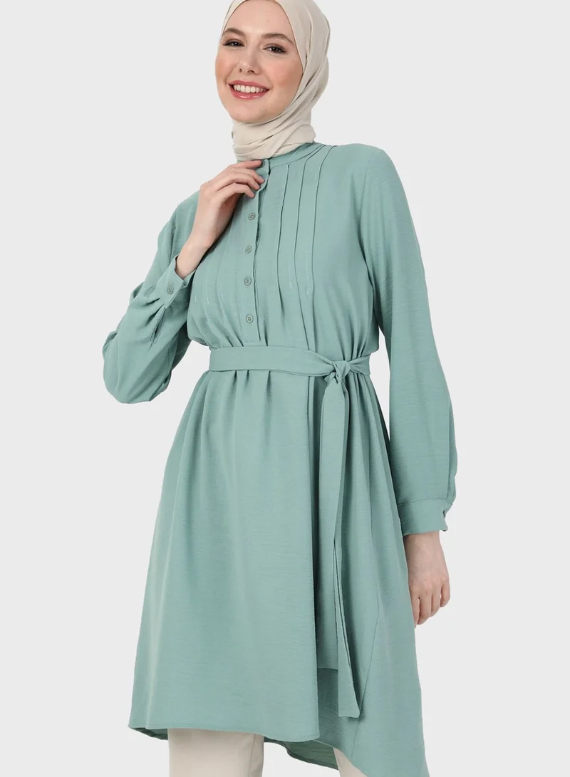 Refka by modanisa Buttoned Neck Belted Tunic