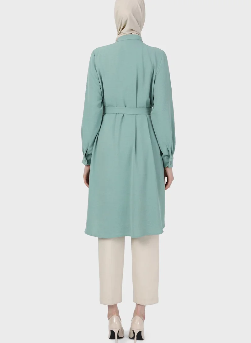 Refka by modanisa Buttoned Neck Belted Tunic