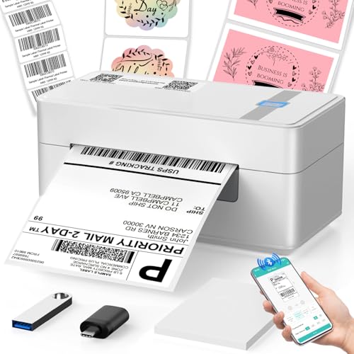 HIROBOT Bluetooth Thermal Label Printer | Adjustable Size | 4×6 Barcode Shipping Label Printer | Wireless High-Speed Print 3x5,2x1,Round,Etc | Print from Smartphone,Laptop,PC,Tablet | DHL,Amazon,Etc - Image 1