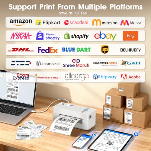 HIROBOT Bluetooth Thermal Label Printer | Adjustable Size | 4×6 Barcode Shipping Label Printer | Wireless High-Speed Print 3x5,2x1,Round,Etc | Print from Smartphone,Laptop,PC,Tablet | DHL,Amazon,Etc - Image 4