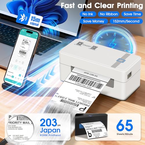 HIROBOT Bluetooth Thermal Label Printer | Adjustable Size | 4×6 Barcode Shipping Label Printer | Wireless High-Speed Print 3x5,2x1,Round,Etc | Print from Smartphone,Laptop,PC,Tablet | DHL,Amazon,Etc - Image 5