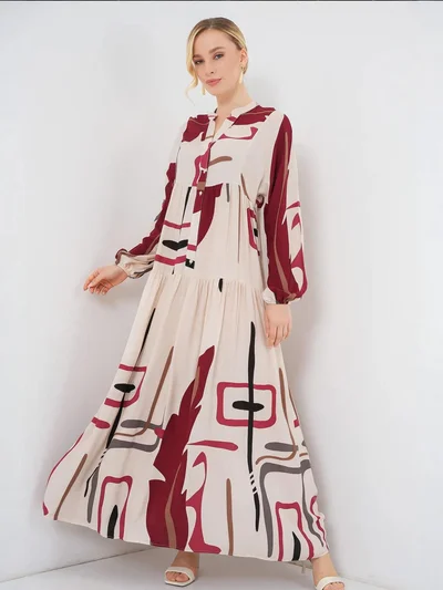 BIG DART BDART Printed V-Neck Maxi Dress with Button Closure