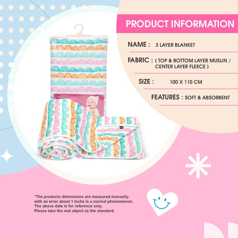mee mee Mee Mee 2-in-1 Super Soft Baby Blanket & Wrapper | Cozy 3 Layer Blanket with Comfortable Muslin & Fleece (Assorted) for 0-2 Years (100X120 CM) - Image 3