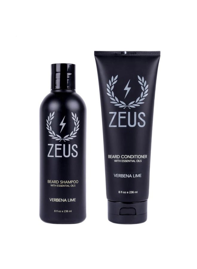 Zeus Beard Wash & Beard Conditioner Set with Green Tea for Men, Soften, Hydrates & Moisturizes - MADE IN USA (Verbena Lime) - Image 1