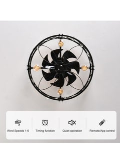 Ganeed 20 inch Caged Ceiling Fans with Lights and Remote,Crystal Chandelier Fan Light, Bladeless Black Fandelier Ceiling Fan Fixtures for Bedroom Kitchen Farmhouse（6 Speed, Timing）  - Image 5