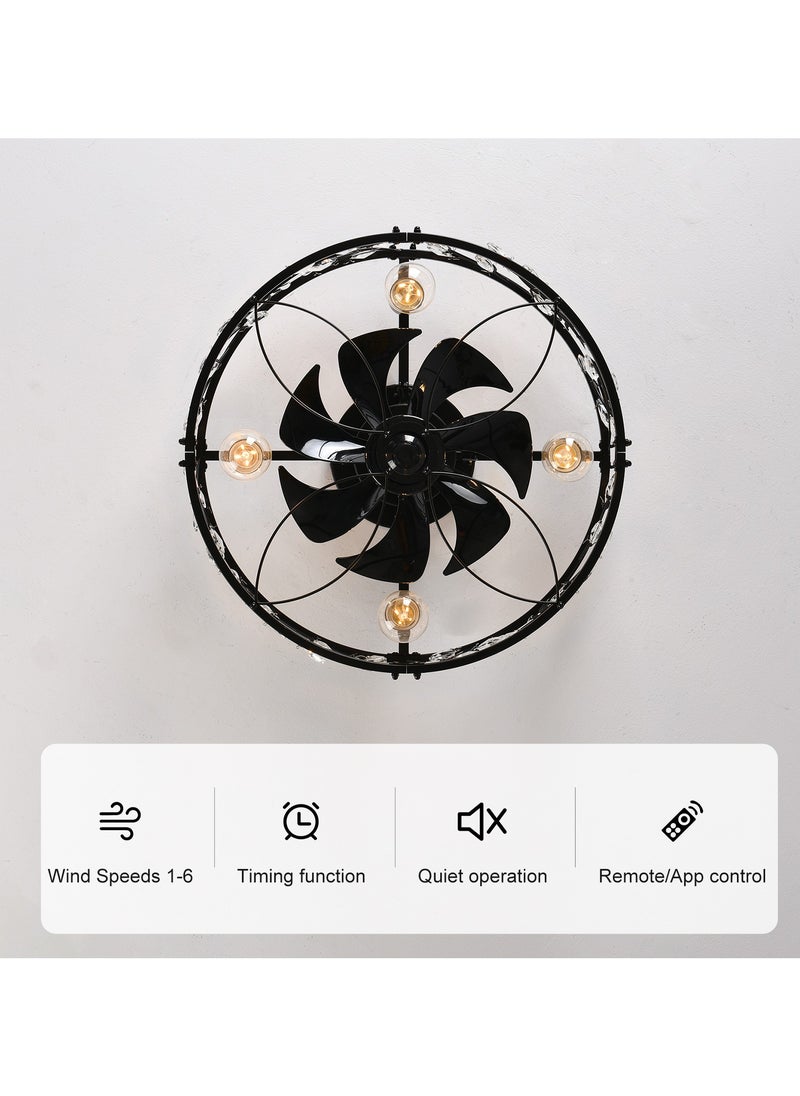 Ganeed 20 inch Caged Ceiling Fans with Lights and Remote,Crystal Chandelier Fan Light, Bladeless Black Fandelier Ceiling Fan Fixtures for Bedroom Kitchen Farmhouse（6 Speed, Timing）  - Image 5