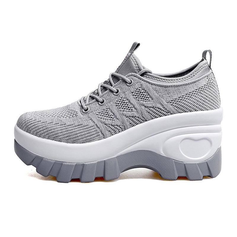 XBLDU Women's Chunky Platform Comfort Orthopedic Wedge Walking Shoes Fashion Knitted Breathable Lace Up Lug Sole Casual Non-Slip Running Shoes With Arch Support (grey, Adult, Women, 8, Numeric, US Footwear Size System, Medium) - Image 4
