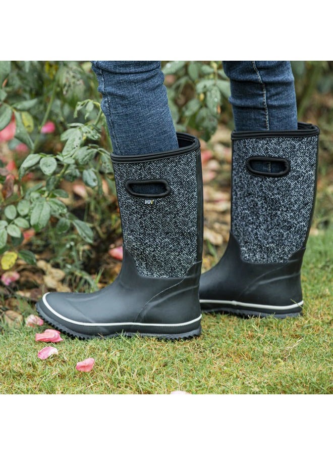 WTW Mid Calf Rain Boots for Women - Waterproof Insulated Neoprene Mud Boots Outdoor Hunting Garden Boots, White Plaid, 8 - Image 2