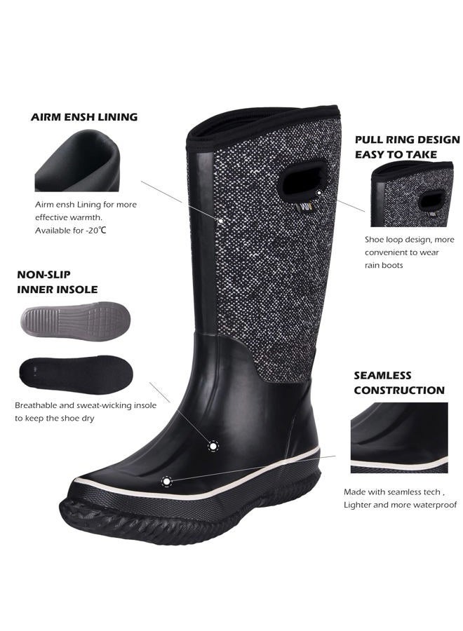 WTW Mid Calf Rain Boots for Women - Waterproof Insulated Neoprene Mud Boots Outdoor Hunting Garden Boots, White Plaid, 8 - Image 3