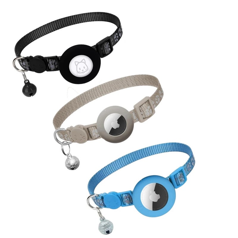 Pet Collar for AirTag - Reflective Protective Holder Anti Lost - Black and Blue