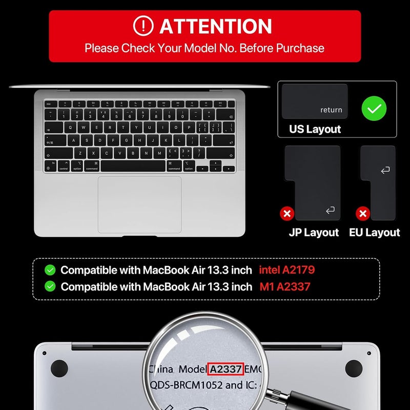 غطاء لوحة مفاتيح Soonjet متوافق مع MacBook Air 13 بوصة إصدار 2022 2021 2020 A2337 M1 A2179 شاشة Retina مع Touch ID ولوحة مفاتيح Magic مضيئة، غطاء لوحة مفاتيح واقٍ مقاوم للماء - Image 2
