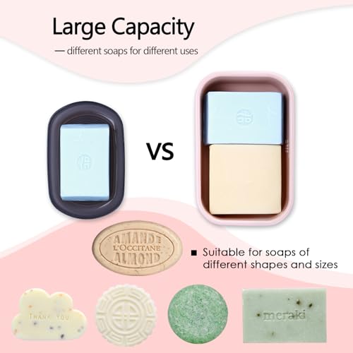 PUTING Large Travel Soap Case Leak Proof, Silicone Shampoo Bar Holder, Soap Container with Draining Layer, Slip-Resistant Portable Bar Soap Holder for Shower, Bathroom, Gym, Camping(Pink) - Image 4