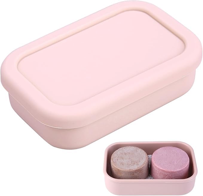 PUTING Large Travel Soap Case Leak Proof, Silicone Shampoo Bar Holder, Soap Container with Draining Layer, Slip-Resistant Portable Bar Soap Holder for Shower, Bathroom, Gym, Camping(Pink) - Image 1