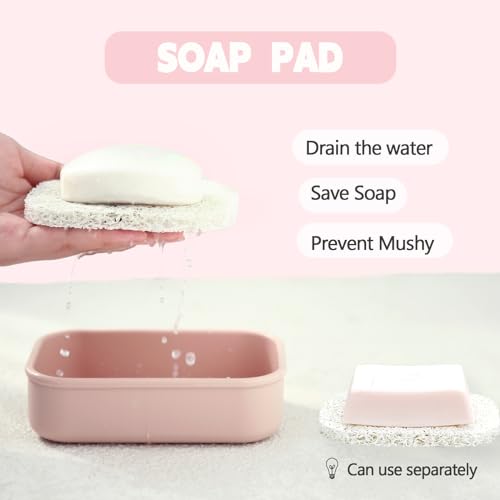 PUTING Large Travel Soap Case Leak Proof, Silicone Shampoo Bar Holder, Soap Container with Draining Layer, Slip-Resistant Portable Bar Soap Holder for Shower, Bathroom, Gym, Camping(Pink) - Image 2