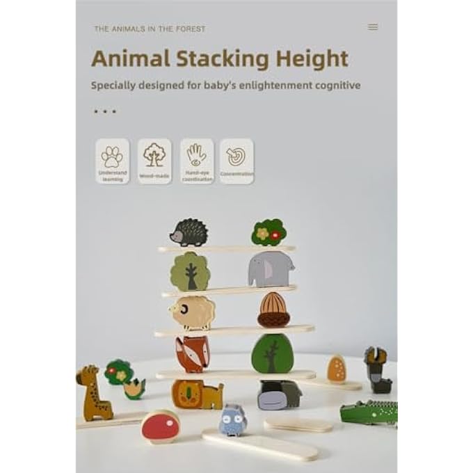 STACKING ANIMALS SET TOYS FOR KIDS, WOODEN EDUCATIONAL TOYS FOR TODDLERS & BABIES, CUTE ANIMAL SHAPE WITH CLEAR PATTERNS, SAFE & SMOOTH EDGES, COGNITIVE DEVELOPMENT GIFT FOR BOYS & GIRLS - Image 3