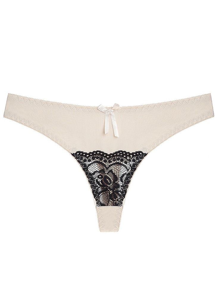 Comfy Low Waist Lady Panty Women's Lace Briefs Beige And Black Color Matching
