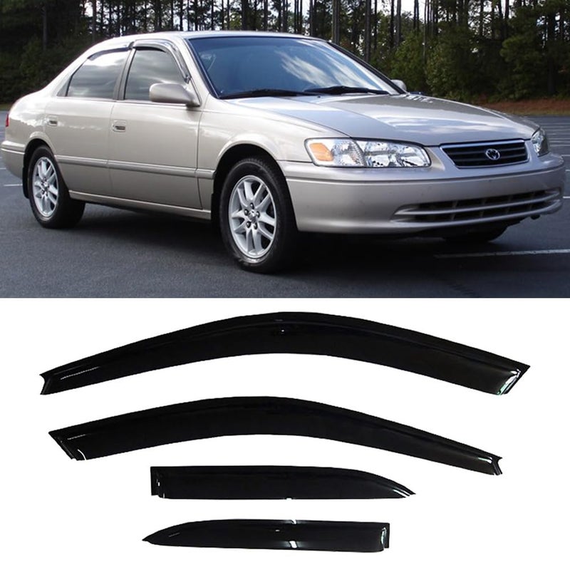 Kucaruce 94856 Original Side Window Wind Deflector4pcs Outside Mount Style TapeOn Nice Sun Rain Guards SetDark Smoke Window Visor fit for 19972001 Toyota Camry