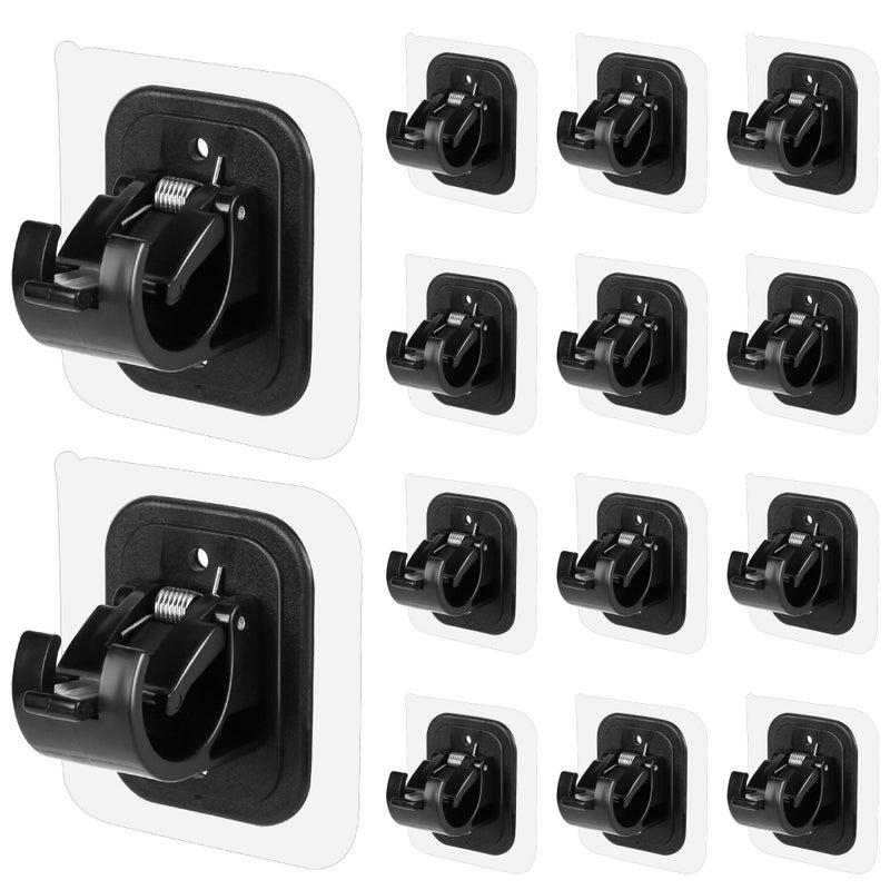 Codoule 14PCS No Drill Curtain Rod Brackets No Drilling Self Adhesive Curtain Rod Holder Hooks Nail Free Adjustable Curtain Rod Hooks Curtain Hangers for Bathroom Kitchen Home Bathroom and Hotel (14PCS Black) - Image 1