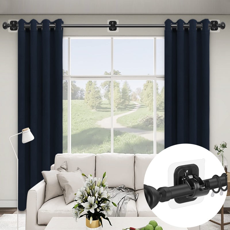 Codoule 14PCS No Drill Curtain Rod Brackets No Drilling Self Adhesive Curtain Rod Holder Hooks Nail Free Adjustable Curtain Rod Hooks Curtain Hangers for Bathroom Kitchen Home Bathroom and Hotel (14PCS Black) - Image 3