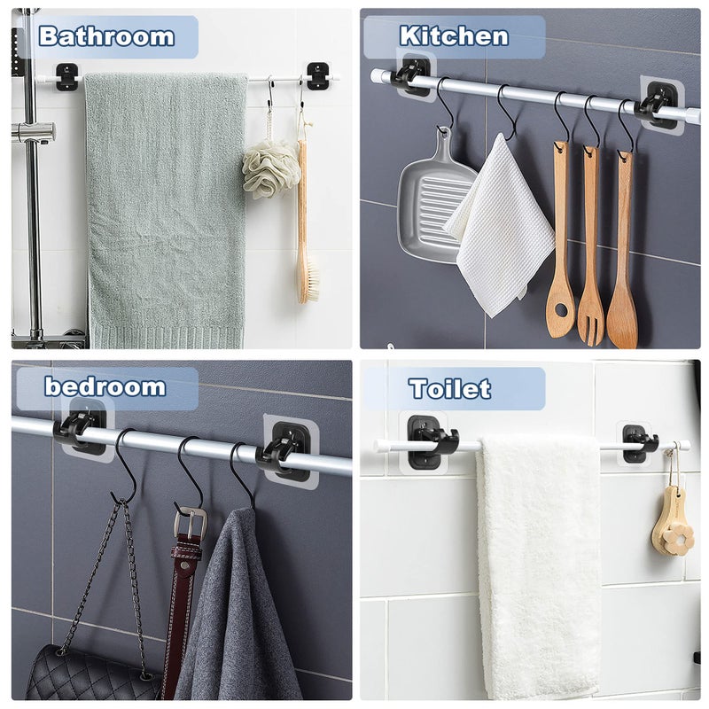 Codoule 14PCS No Drill Curtain Rod Brackets No Drilling Self Adhesive Curtain Rod Holder Hooks Nail Free Adjustable Curtain Rod Hooks Curtain Hangers for Bathroom Kitchen Home Bathroom and Hotel (14PCS Black) - Image 4