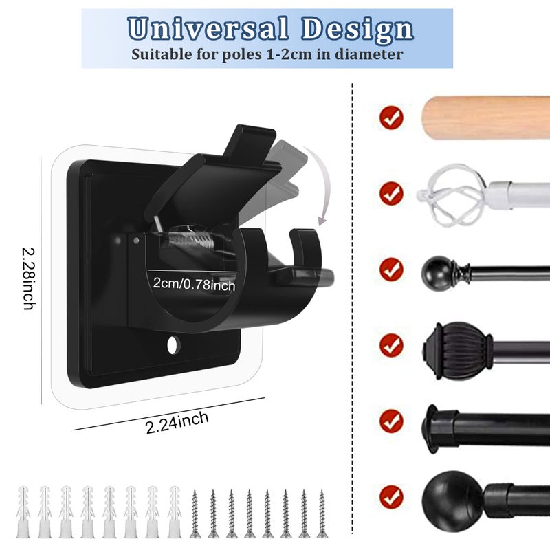 Codoule 14PCS No Drill Curtain Rod Brackets No Drilling Self Adhesive Curtain Rod Holder Hooks Nail Free Adjustable Curtain Rod Hooks Curtain Hangers for Bathroom Kitchen Home Bathroom and Hotel (14PCS Black) - Image 2