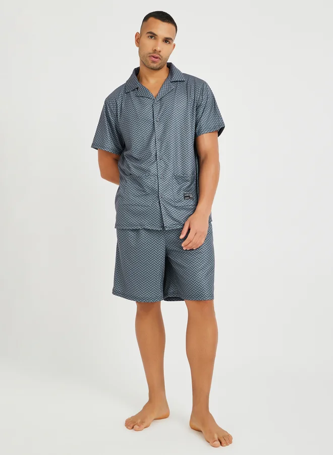 Styli Styli Printed Short Sleeve Shirt and Shorts Pyjama Set