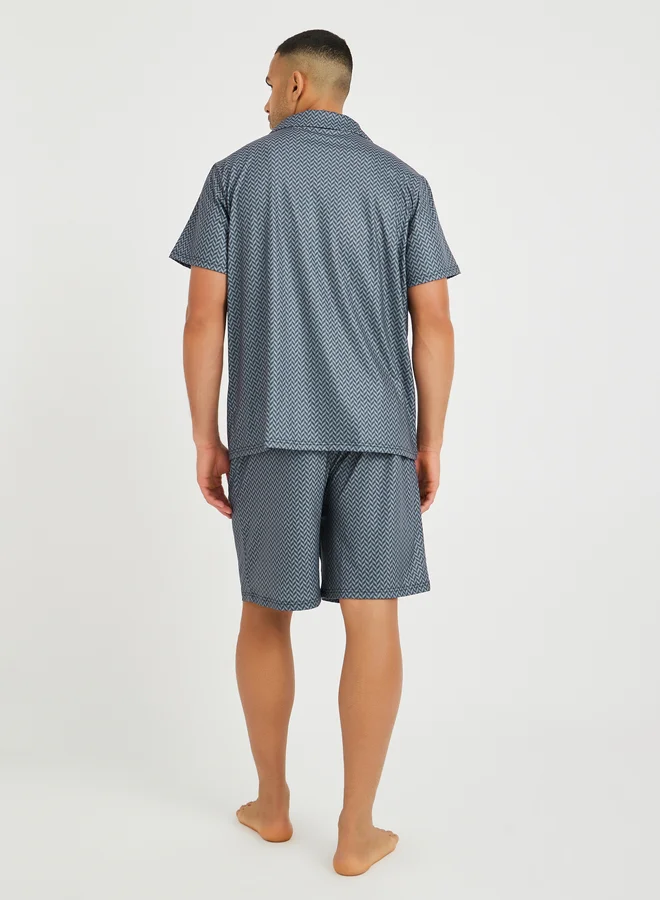 Styli Styli Printed Short Sleeve Shirt and Shorts Pyjama Set