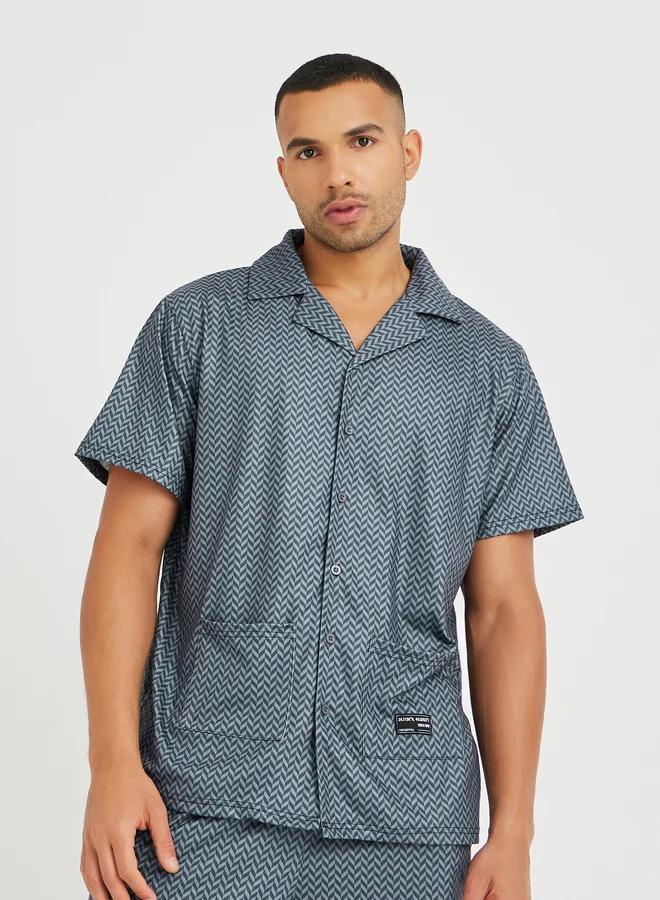 Styli Styli Printed Short Sleeve Shirt and Shorts Pyjama Set