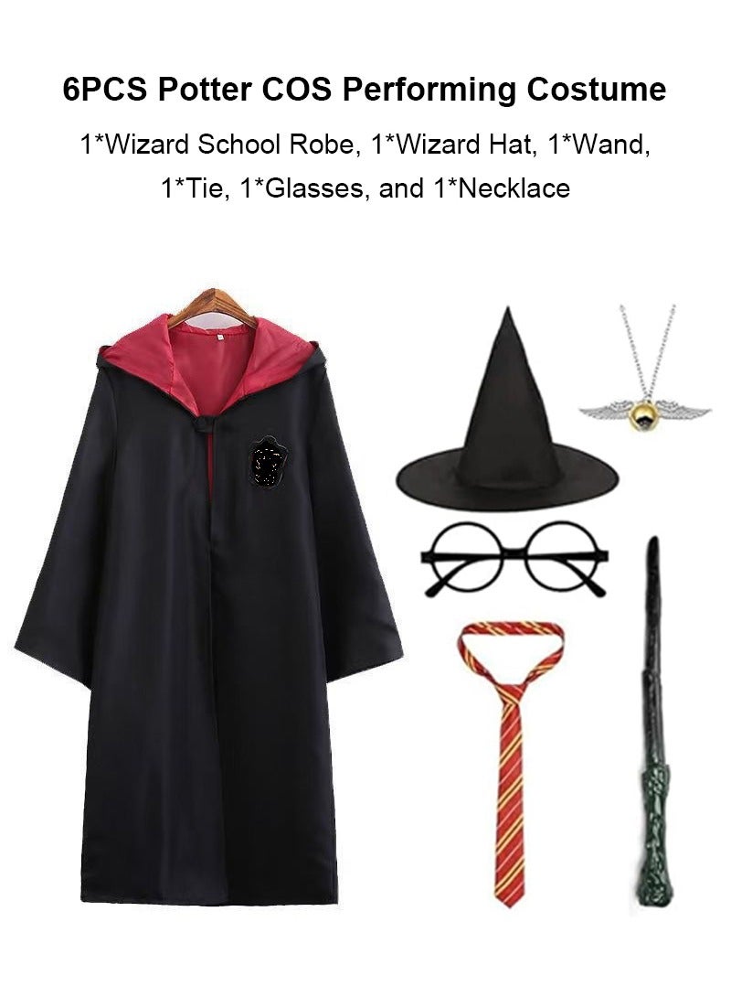 TAPIT 6PCS Magic Wizard Costume Set for Kids, Wizard Cosplay Party Costumes Set with Magic Wand, Hat, Glasses Frame, and Necklace, School Costume Robe with Cosplay Costume Accessories, for Boys and Girls (Size: 145cm)  - Image 2