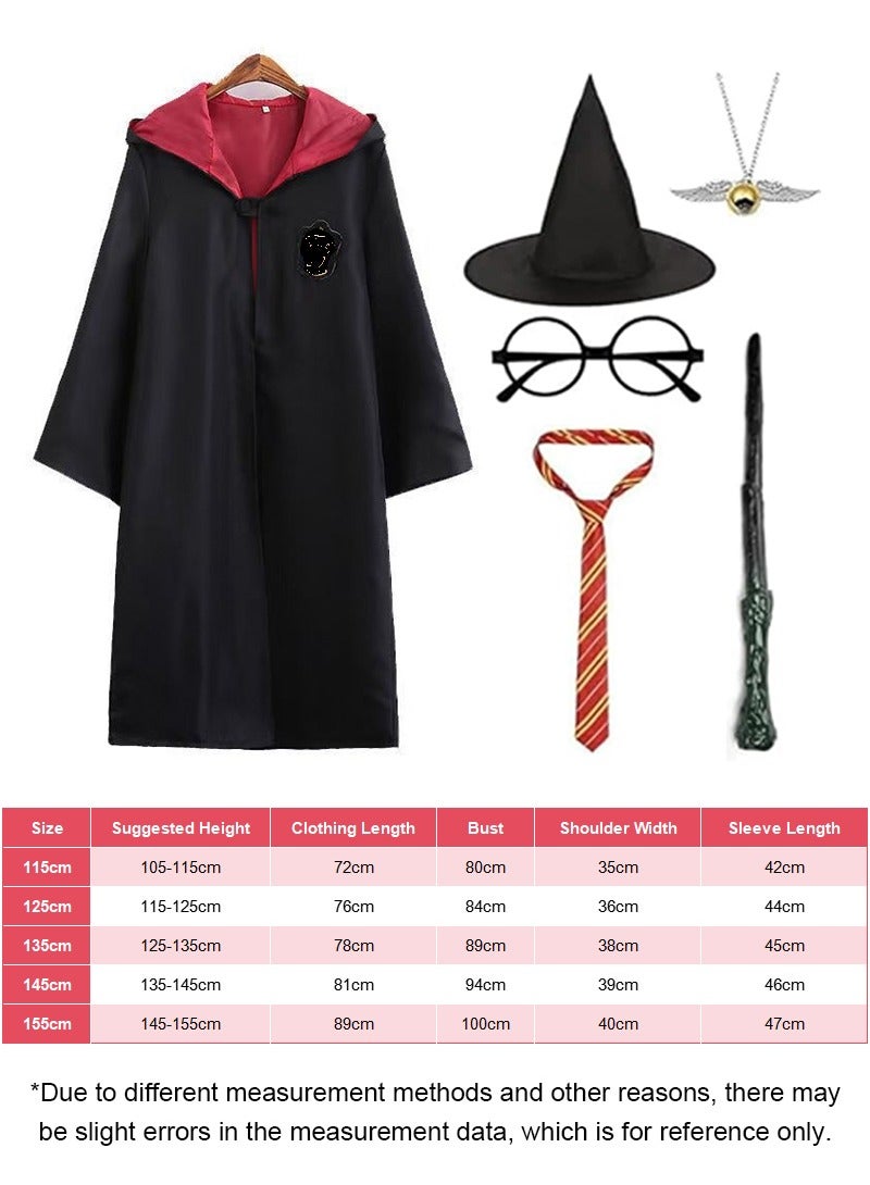TAPIT 6PCS Magic Wizard Costume Set for Kids, Wizard Cosplay Party Costumes Set with Magic Wand, Hat, Glasses Frame, and Necklace, School Costume Robe with Cosplay Costume Accessories, for Boys and Girls (Size: 145cm)  - Image 3