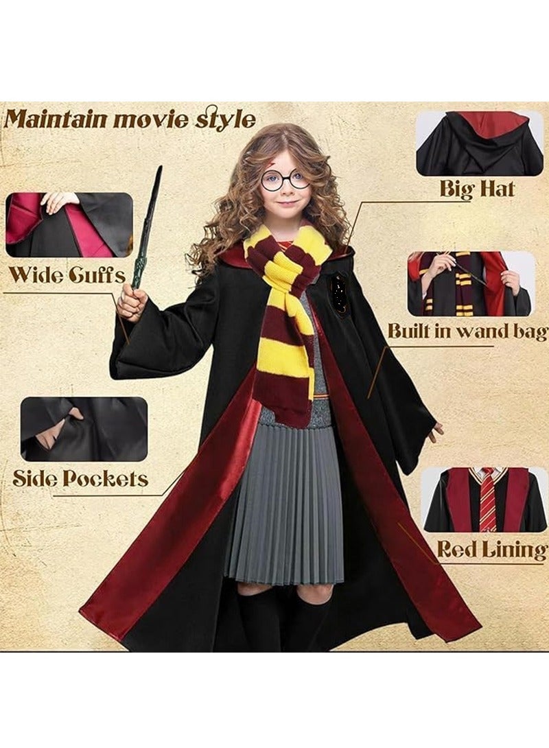 TAPIT 6PCS Magic Wizard Costume Set for Kids, Wizard Cosplay Party Costumes Set with Magic Wand, Hat, Glasses Frame, and Necklace, School Costume Robe with Cosplay Costume Accessories, for Boys and Girls (Size: 145cm)  - Image 4