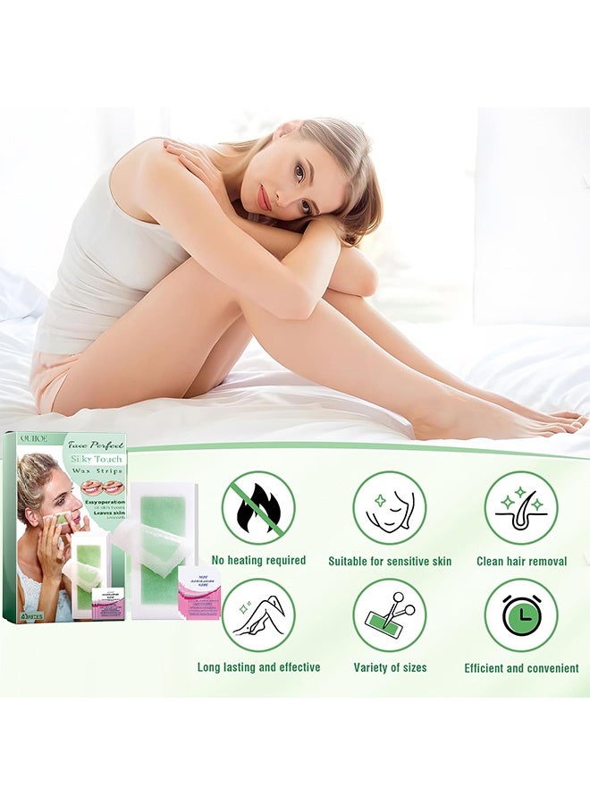 OUHOE Facial Wax Strips - Double Sides Facial Body Wax Strips, Waxing Kit with 40 Face Wax Strips and 6 Calming Oil Wipes - Image 3