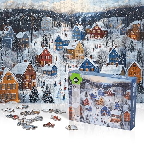 lamplig Christmas Puzzles 1000 Pieces for Adults Snow Village Jigsaw Puzzles Celebrate Christmas Puzzle Gift for Family and Friend Puzzles 1000 Piece with Letters on Back 11 Poster275x196 inch - Image 5