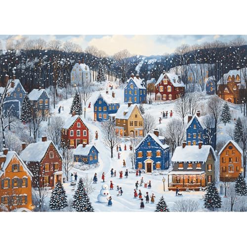 lamplig Christmas Puzzles 1000 Pieces for Adults Snow Village Jigsaw Puzzles Celebrate Christmas Puzzle Gift for Family and Friend Puzzles 1000 Piece with Letters on Back 11 Poster275x196 inch - Image 1