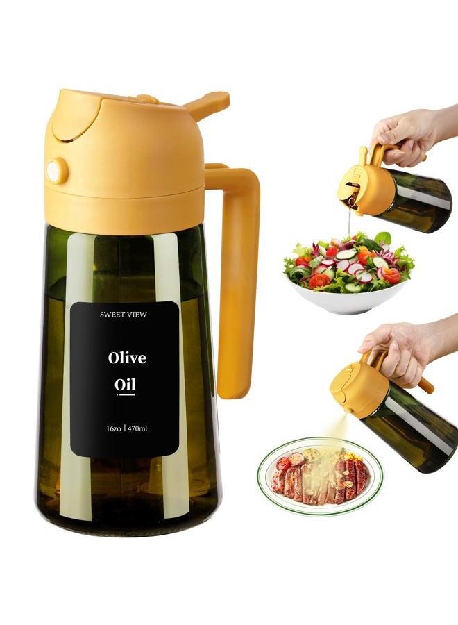 SWEET VIEW Olive Oil Dispenser and Oil Sprayer - 470ml Glass Lightproof Oil Pourer for Kitchen, Air Fryer, Cooking, Salad and BBQ - Image 1