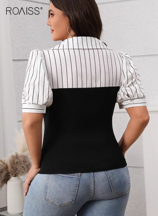 رويس تي شيرت نسائي مخطط صيفي بأكمام قصيرة ورقيقة، قابل للتنفس، مريح، كاجوال، مناسب للارتداء اليومي وملابس الاسترخاء - Image 5