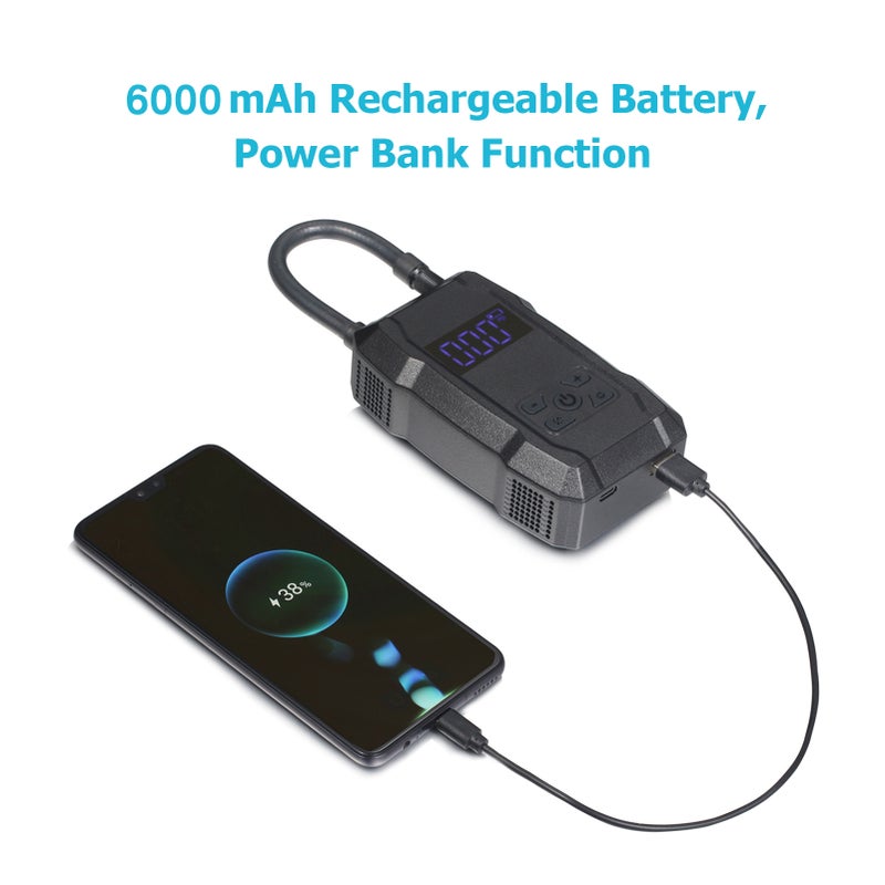 Portable Cordless Tire Inflator LCD Digital 150 PSI Air Compressor 6000mAh Rechargeable Air Pump with Preset Tire Pressure, Auto Stop Function, Emergency LED Light, Built-in Shock Absorber, Dual - Image 2