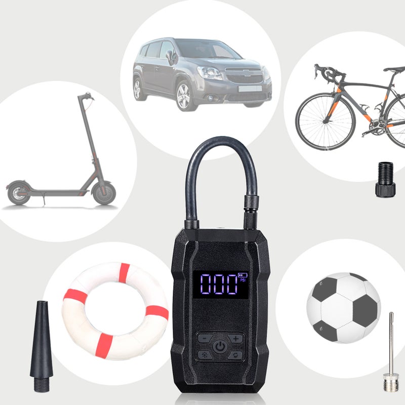 Portable Cordless Tire Inflator LCD Digital 150 PSI Air Compressor 6000mAh Rechargeable Air Pump with Preset Tire Pressure, Auto Stop Function, Emergency LED Light, Built-in Shock Absorber, Dual - Image 4